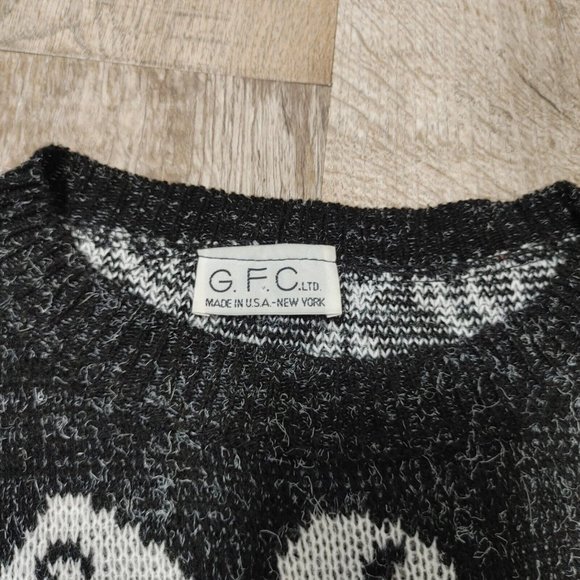 VTG GFC Sweater Black Charcoal Gray Holiday Sweater w/Bow Size Large READ BELOW - Picture 4 of 7